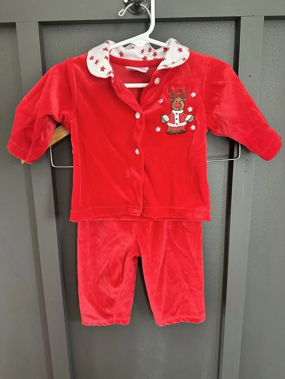 Baby Red Reindeer Christmas Outfit - Long Sleeve Top & Pants Set (3-6 Months)